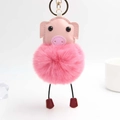 Porte-clés cochon rose en peluche avec pompon doux et mousqueton doré pour sacs - 14x8 cm / Rose foncé