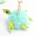 Cute mint green turtle pompom keychain with soft faux fur and golden lobster clasp - Pom Pom Diameter 8cm / Light Green