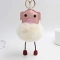 Porte-clés cochon rose en peluche avec anneau doré pour sacs et accessoires auto - 14x8 cm / Blanc Cassé