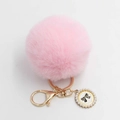 Pink faux fur pompom keychain with golden bow and pearl charm for handbag decor - Pom Pom Diameter 8cm / Light Pink