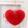 Portachiavi cuore in peluche rosso con sfera di strass e chiusura in metallo dorato - Rosso