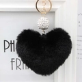 Dettaglio del portachiavi a cuore in peluche nero con strass e anello dorato - Nero