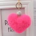 Portachiavi a cuore in peluche fucsia con sfera di strass scintillanti e anello dorato - Rosso anguria