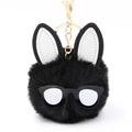 Portachiavi con coniglio di peluche nero con occhiali e gancio dorato per borsa - Nero