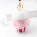 Portachiavi peluche gelato rosa e bianco con bicchiere a righe e chiusura dorata - Rosa