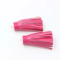 Set of two rose pink PU leather tassel pendants with metal rings for bags and keychains - Rose Red