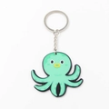 Portachiavi polpo cartone animato verde con finitura lucida e anello in metallo argento - Polpo