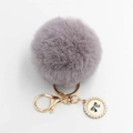 Light purple fluffy pompom keychain with golden clasp and pearl bow charm accessory - Pom Pom Diameter 8cm / Light Gray