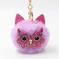 Charming purple owl faux fur keychain with glitter ears and golden metal lobster clasp - Light Purple