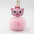 Porte-clés cochon rose avec boule de fourrure douce et clip en métal doré pour sacs - Diamètre Pompon 8cm / Rose Clair