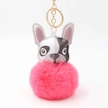 Cartoon Bulldogge Schlüsselanhänger mit pinkem Pompon und Goldring für Taschen - Wassermelonenrot
