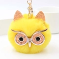 Porte-clés chouette en peluche jaune avec yeux pailletés et anneau en métal doré - Jaune