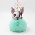 Cartoon Bulldogge Plüschball Schlüsselanhänger mit mintgrünem Pompon und Goldring - Mintgrün