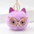 Porte-clés chouette en peluche violette avec paillettes et anneau en métal doré - Mauve Clair