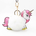 Portachiavi unicorno in peluche bianco con pompon e chiusura a moschettone dorata - Bianco