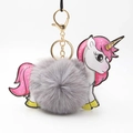 Portachiavi con unicorno e pompon di peluche grigio con moschettone dorato per borse - Grigio chiaro
