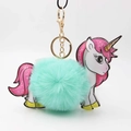 Creative mint green pompom unicorn keychain with sparkling sequins and golden lobster clasp - Mint Green