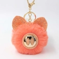 Porte-clés cochon en peluche orange avec oreilles pailletées et clip doré - Orange