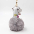 Simpatico portachiavi a forma di alpaca con testa in pelle bianca e pompon grigio - Grigio chiaro