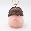 Cute puppy bag charm with pink faux fur pompom and golden keyring on white background - Pom Pom Diameter 8cm / Pink