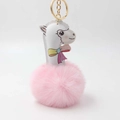 Portachiavi alpaca in peluche bianco con pompon rosa e anello dorato per borsa - Rosa