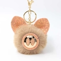 Porte-clés cochon mignon en peluche marron avec sequins orange et mousqueton doré - Khaki