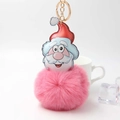 Cartoon Weihnachtsmann Plüsch Bommel Schlüsselanhänger mit goldenem Ring auf Weiß - 15x8cm / Dunkelrosa