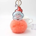 Detailaufnahme vom flauschigen Weihnachtsmann-Schlüsselanhänger mit Kunstfell-Bommel - 15x8cm / Orangerot