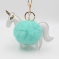 Unicorn plush keychain with turquoise faux fur ball and gold glitter accents - Mint Green
