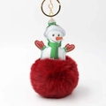 Weihnachts-Schneemann-Schlüsselanhänger mit tiefrotem Plüschpompon und Goldring - Burgunderrot