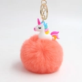 Portachiavi con unicorno e pompon corallo soffice con gancio dorato per borse - Arancione