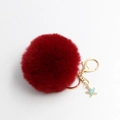 Starfish plush ball keychain with deep red fur and golden alloy lobster clasp - Burgundy