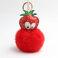 Creative strawberry plush ball keychain with cartoon PU fruit charm and gold keyring - Red Strawberry