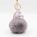 Porte-clés licorne en peluche arc-en-ciel avec fermoir doré pour sacs à main - 8x12cm / Gris clair