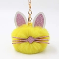 Llavero de conejo de peluche amarillo con orejas brillantes y gancho dorado - Amarillo
