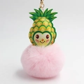 Portachiavi peluche ananas con viso sorridente e grande pompon rosa morbido per borsa - Rosa Chiaro