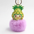 Portachiavi creativo a forma di ananas con pompon viola e anello in metallo dorato - Viola Chiaro