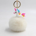 Portachiavi con unicorno di peluche con ciondolo bianco e anello di metallo dorato - Bianco avorio