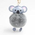 Detail of cute koala plush keychain with grey fur ball and blue leather accents - Medium Grey