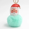Christmas Santa Claus plush keychain with mint green pompom and gold metal ring - Mint Green