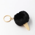 Porte-clés boule de glace en peluche avec pompon noir et fermoir en métal doré - Noir