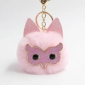 Cute pink owl plush keychain with fluffy fur, glitter ears and a golden metal lobster clasp - Light Pink