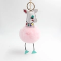 Porte-clés alpaga en peluche rose avec tête en similicuir et anneau doré - Rose Clair