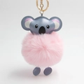 Cute koala faux fur pom pom keychain with grey leather head and pink fluffy ball - Light Pink