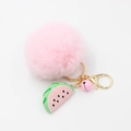 Porte-clés pompon rose avec pendentif pastèque et clochette, accessoire de sac mignon - Rose Clair