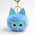 Cute light blue owl faux fur pom pom keychain with glittery ears and gold hardware - Blue