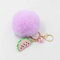Porte-clés pompon lavande avec tranche de pastèque et petit grelot rose mignon - Mauve Clair
