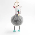 Porte-clés alpaga mignon avec pompon en fausse fourrure grise et anneau doré - Gris Moyen
