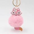 Llavero de bola de pelo de zorro rosa con estrellas y gancho de metal dorado - Rosa