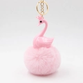 Elegant pink swan keychain with faux fur ball, golden crown detail, and metal chain link - 14*8cm / Light Pink